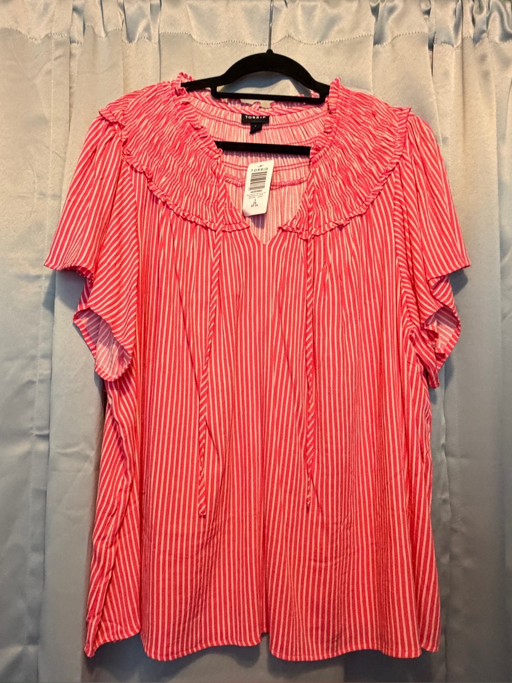 Torrid Pink Striped Ruffle Collar Women’s Blouse - NWT